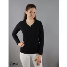 Dámske tričko s dlhým rukávom a výstrihom do V - Čierna -  XL